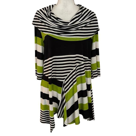 IC by Connie Kay Tunic Top Striped Drape Neck Handkerchief Hem FLAWS - Picture 1 of 6